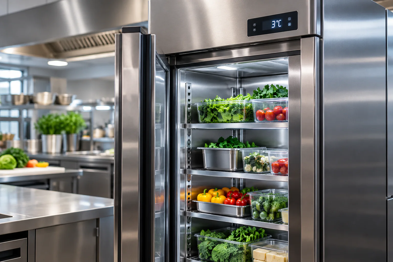 Commercial upright refrigerator holding stock at temperature during an installation