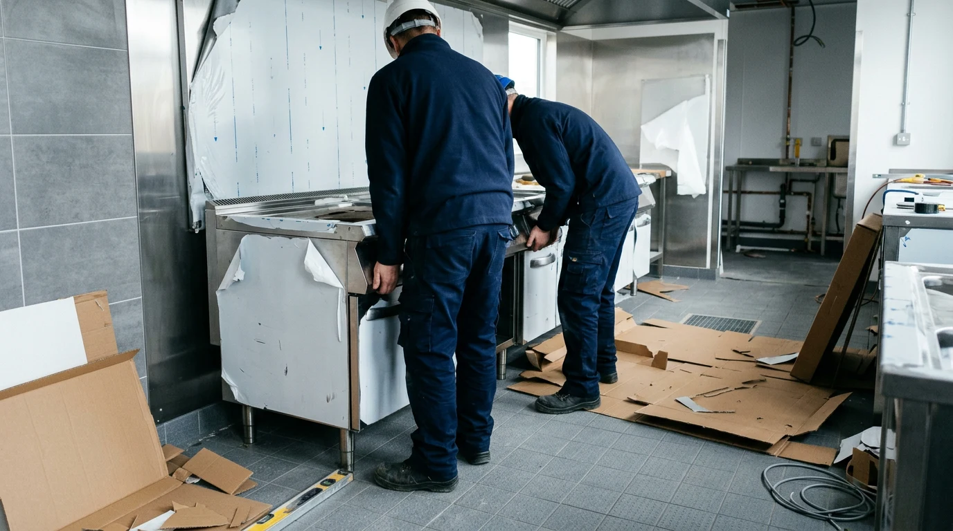 CKLS engineers installing a stainless steel cookline