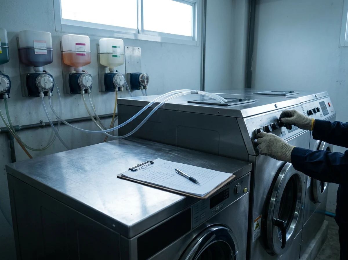 CKLS engineer commissioning a commercial laundry installation