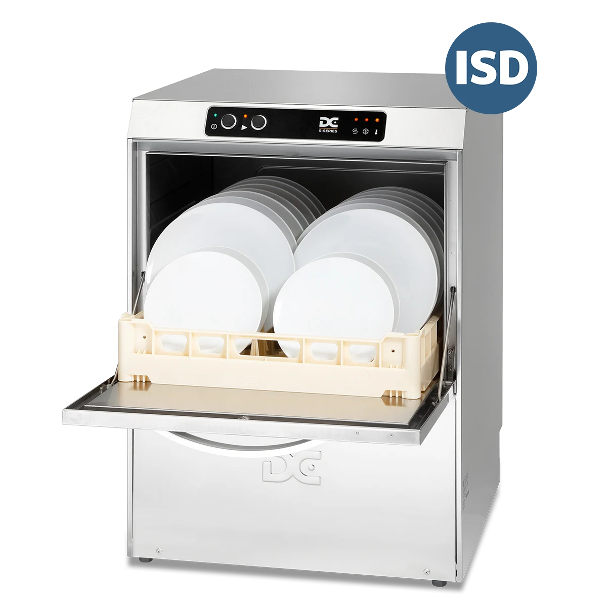 DC Products DC SD50ISD Standard Range 500mm Basket Frontloading Commercial Dishwasher with Integral Water Softener & Drain Pump, 18 Plates