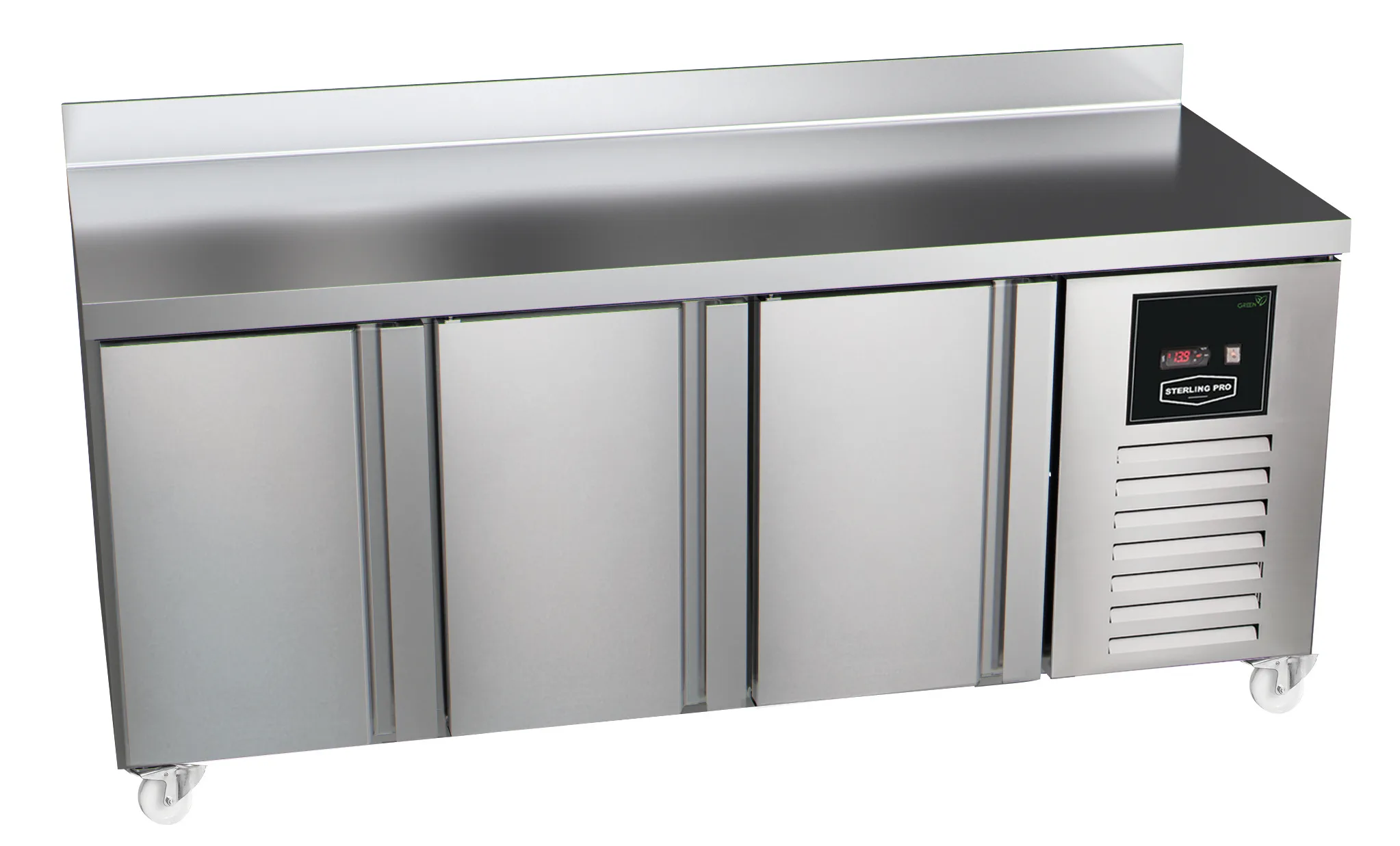 Sterling Pro Green SPI-7-180-30-SB 3 Door Counter Fridge with 100mm Splashback, 452 Litres