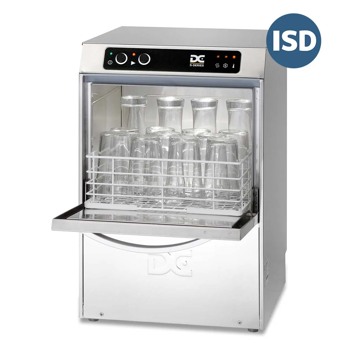 DC Products DC SGP35ISD Standard Range 350mm Basket Frontloading Commercial Glasswasher with Integral Softener & Drain Pump, 14 Pint Capacity