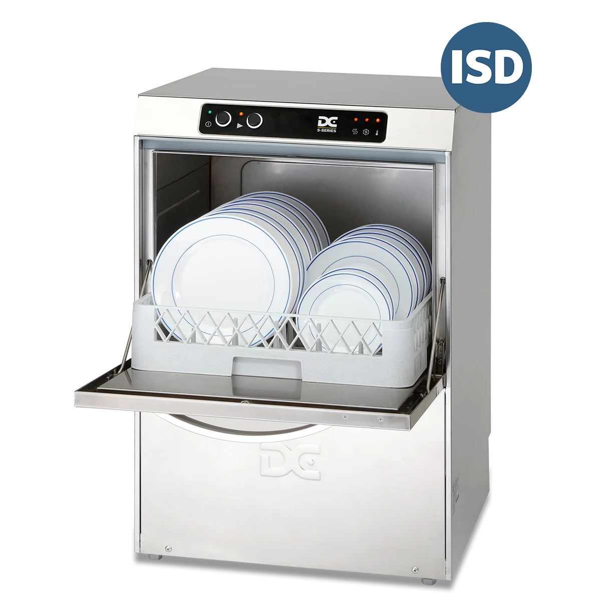 DC Products DC SD45ISD Standard Range 450mm Basket Frontloading Commercial Dishwasher with Integral Water Softener & Drain Pump, 14 Plates