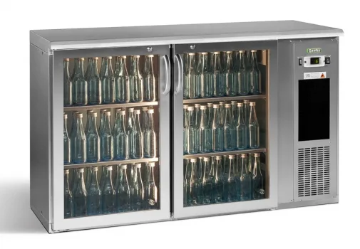 Gamko E3/22GMUCS84 Glass Double Door Stainless Steel Undercounter Bottle Cooler, 344 x 33 Centiliters Bottles