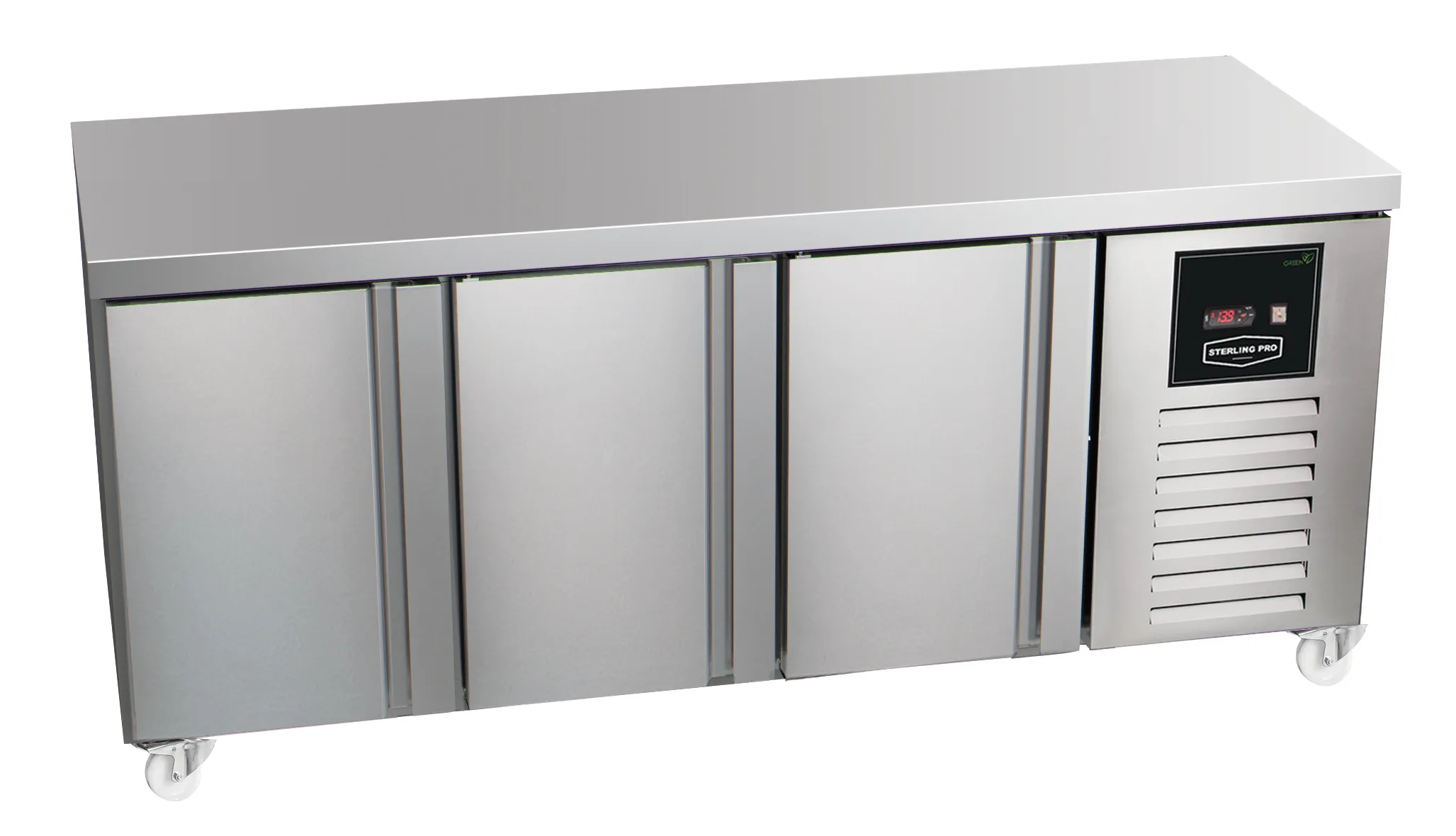 Sterling Pro Green SPI-7-180-30-NS 3 Door Counter Fridge Plain Top, 452 Litres
