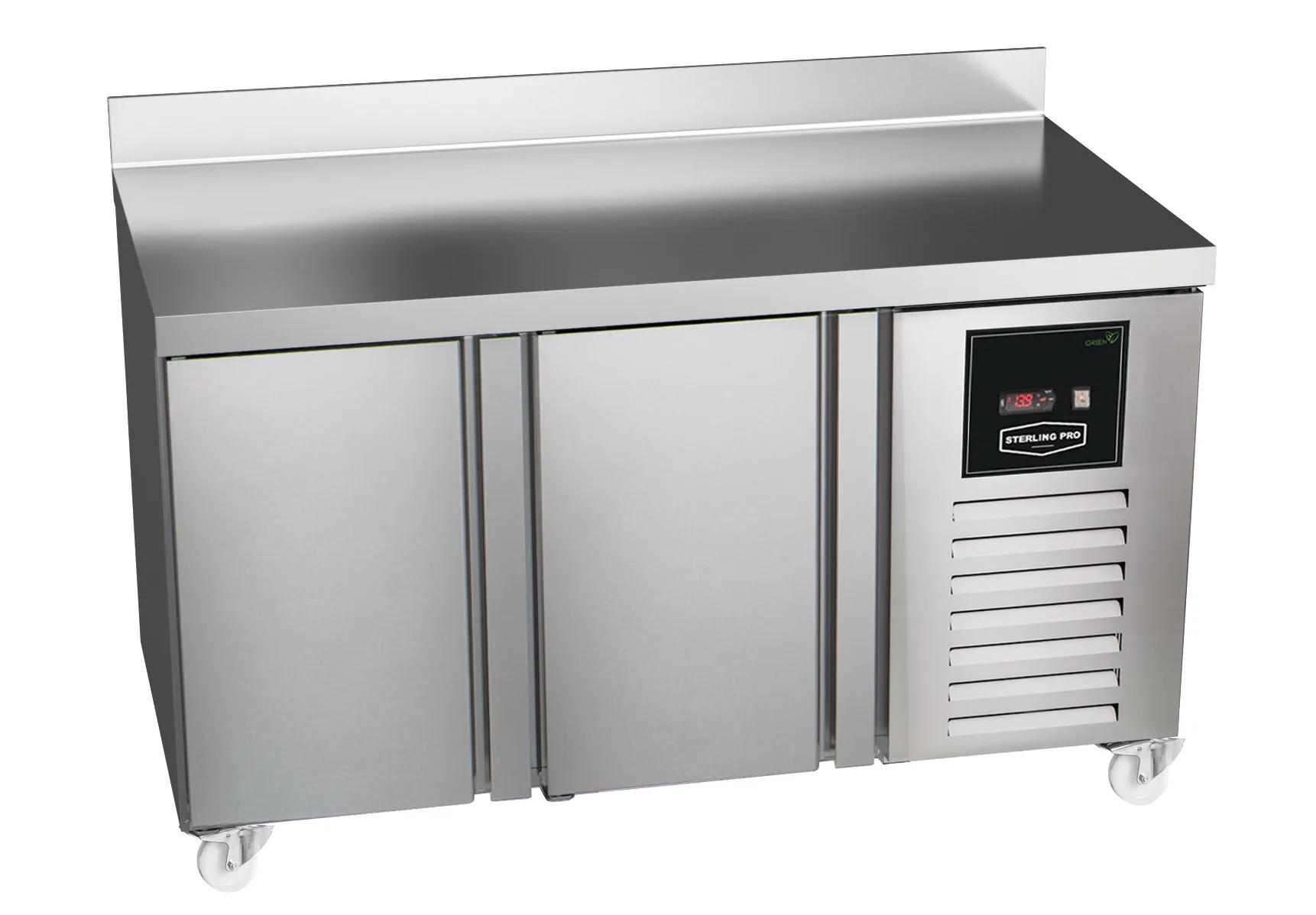 Sterling Pro Green SPI-7-135-20-SB 2 Door Fridge Counter with 100mm Splashback, 290 Litres