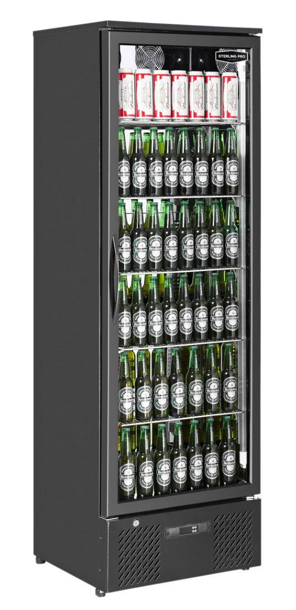 Sterling Pro Green SP110-BK Single Door Black Upright Bottle Cooler, 293 Litres