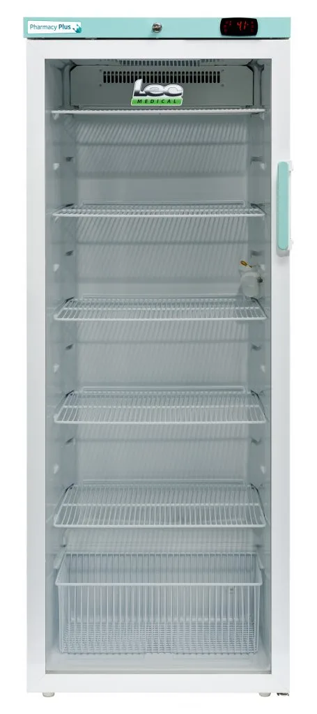 LEC Medical Laboratory & Medical Refrigeration LEC Medical PPGR310BT-LHH Left Hand Hinge Glass Single Door Pharmacy Plus Bluetooth Enabled Upright Refrigerator, 310 Litres
