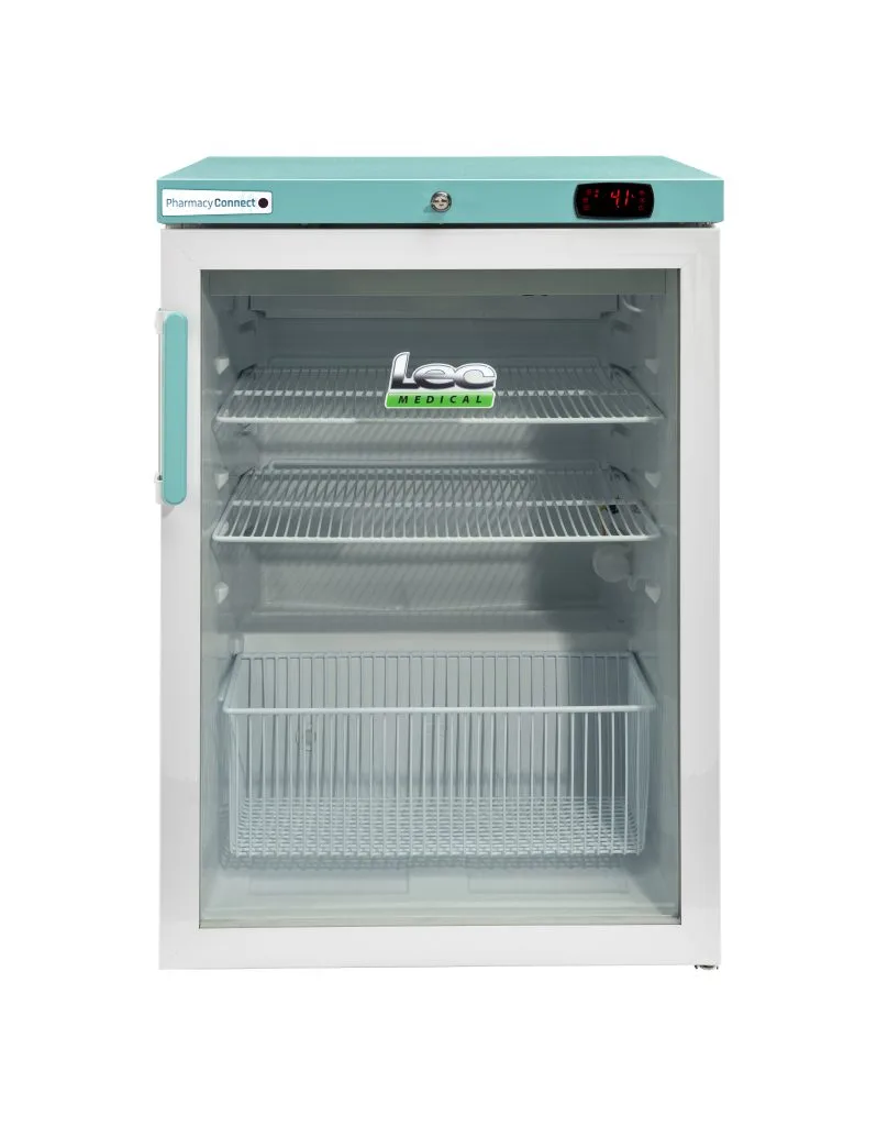 LEC Medical Laboratory & Medical Refrigeration LEC Medical PCGR158CT-DWP-UK Glass Single Door Pharmacy Connect Countertop Refrigerator with Drawers, 158 Litres