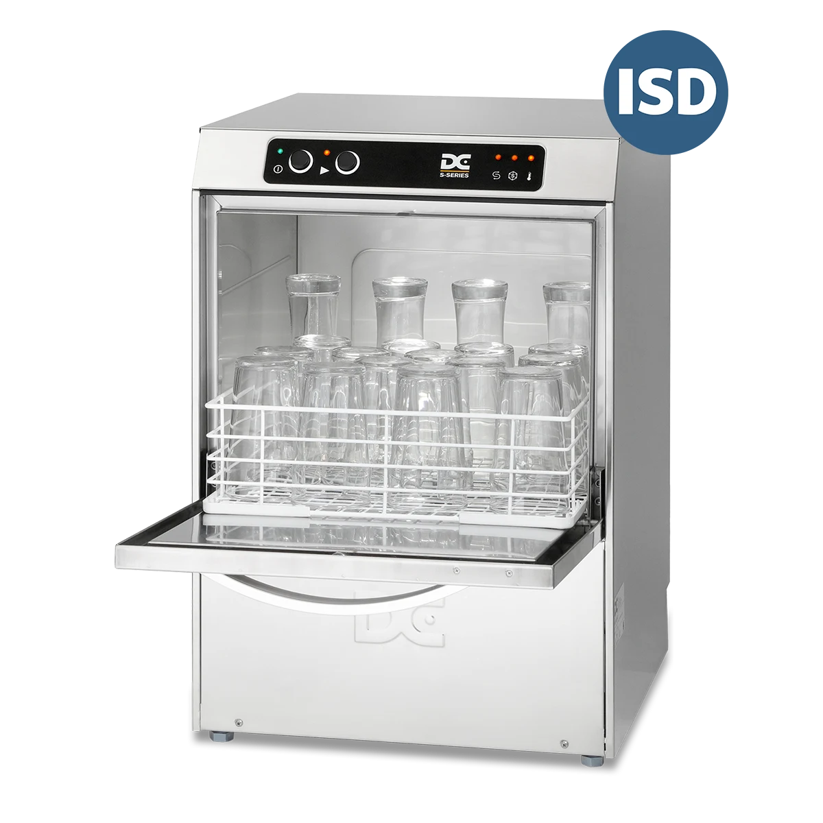 DC Products DC SGP40ISD Standard Range 400mm Basket Frontloading Commercial Glasswasher with Integral Water Softener & Drain Pump, 18 Pint Capacity