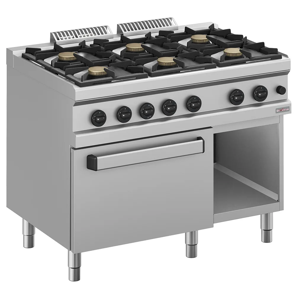 Diverso by Diamond Diverso WR-G6BF-F2 Gas range 6 burners, on gas oven GN 2/1 and cupboard