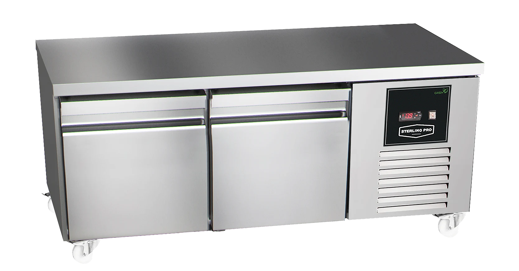 Sterling Pro Green SPI-B-135 2 Door Stainless Steel Low-Height Fridge Counter, 2 x 2/3 Drawers