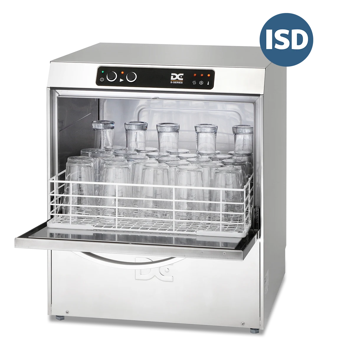 DC Products DC SG50ISD Standard Range 500mm Basket Frontloading Commercial Glasswasher with Integral Water Softener & Drain Pump, 30 Pint Capacity