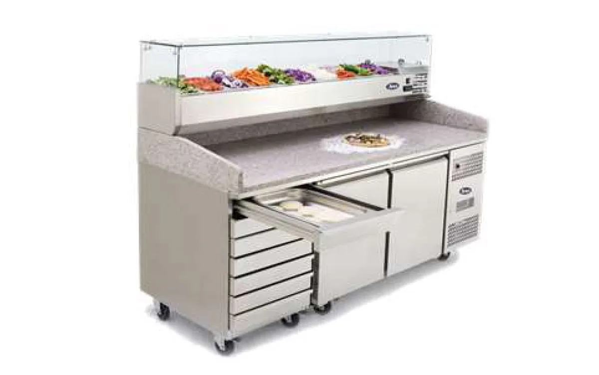 Atosa EPF3480GR + VRX2000/330 Two Door + 7 Drawer Salad Preparation Counter with VRX Unit & GN Pans, 250 Litres