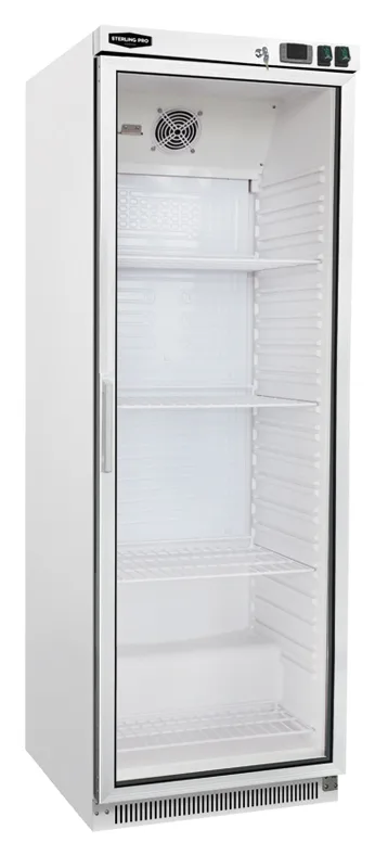 Sterling Pro Cobus SPF400G Single Door White Glass Door Upright Freezer, 360 Litres