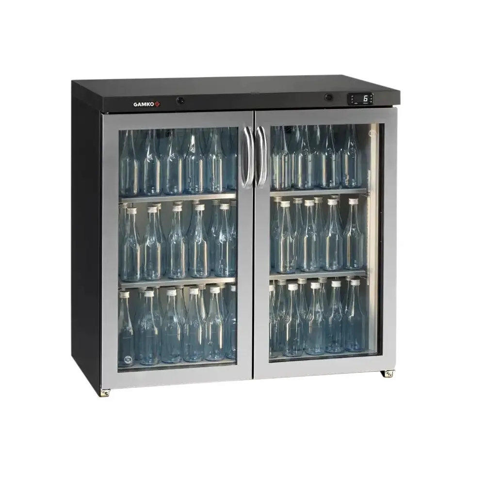 Gamko LG3-250GCS Maxiglass Low Height Stainless Steel Framed Glass Double Door Bottle Cooler, 204 Litres